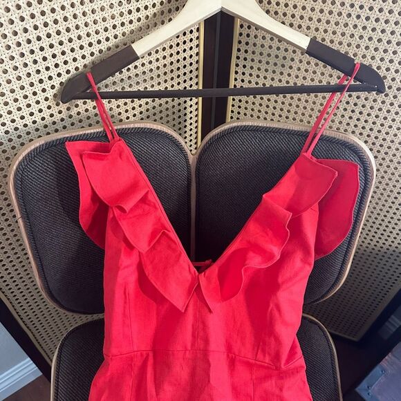 NWT Toit Volant Nana Atelier Red Ruffle Dress Sz L Backless Linen Blend - Picture 7 of 11